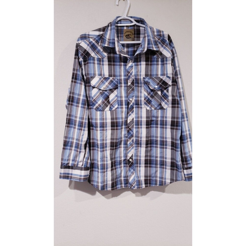 COEVALS CLUB Western Two Pockets Plaid Pearl Snap Buttons Long Sleeve Shirt